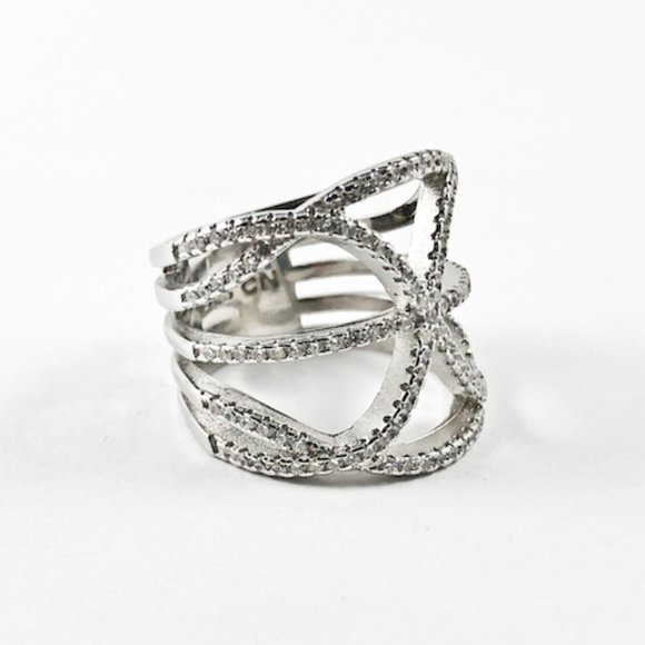 Elegant Unique Crossover Open CZ Silver Ring - Picture 2 of 2